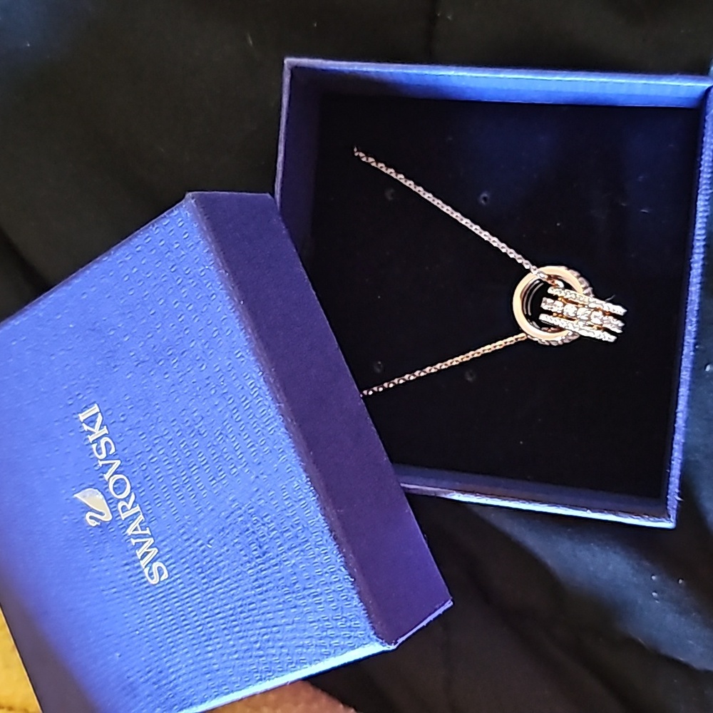 Swarovski Crystal Further Pendant Necklace with Interlocking Rose Gold Circles